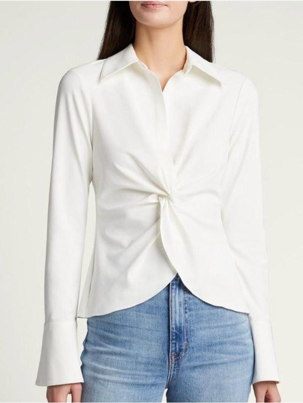 cinq a sept White Twist-Front Long Sleeve Shirt